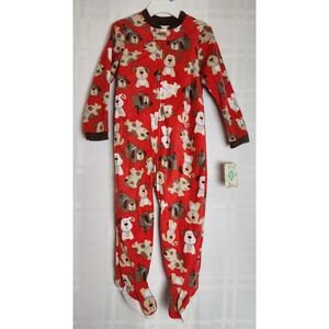 Little Me Red‎ Dog Print Fleece Blanket Sleepers Pajamas 24 Months